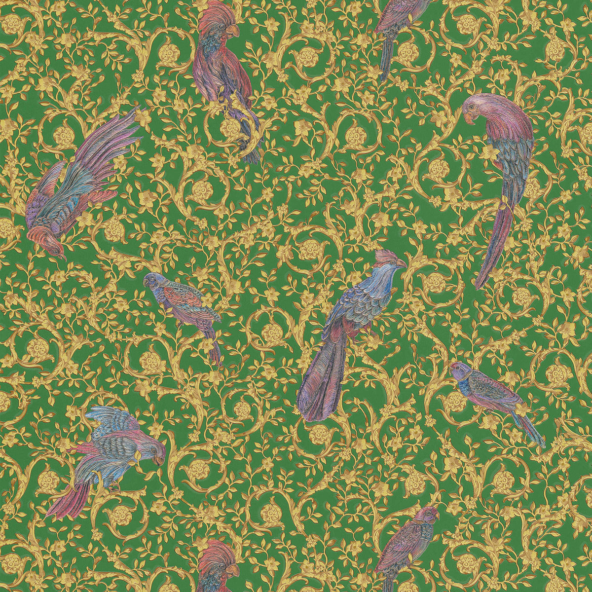 Sample - Versace Regal Woodland Wallpaper - Gold - Green