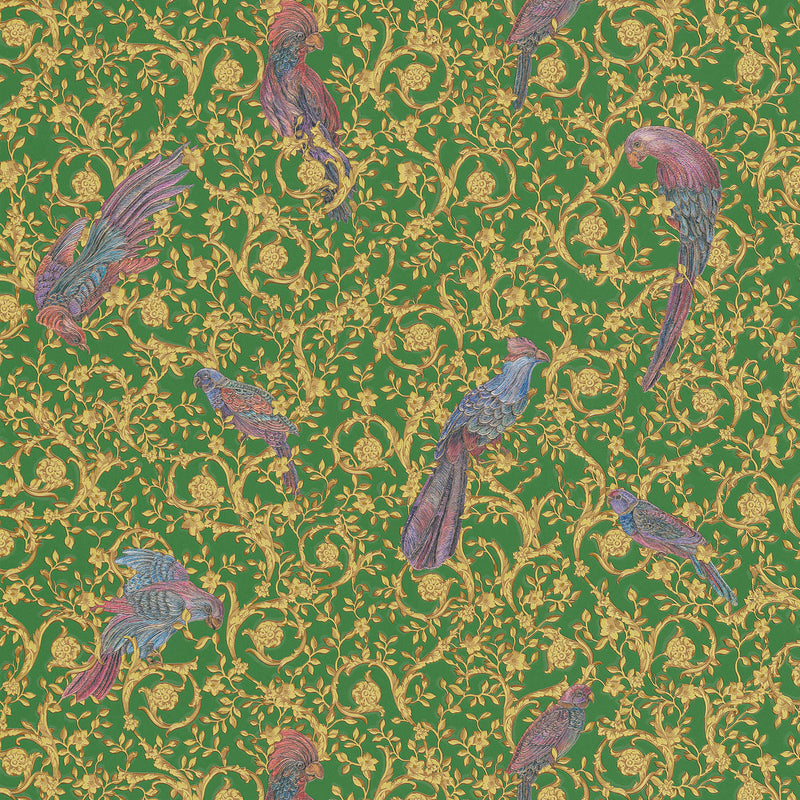 Sample - Versace Regal Woodland Wallpaper - Gold - Green