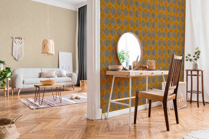 Moroccan Tile Wallpaper - Mustard/Grey - Discontinuing