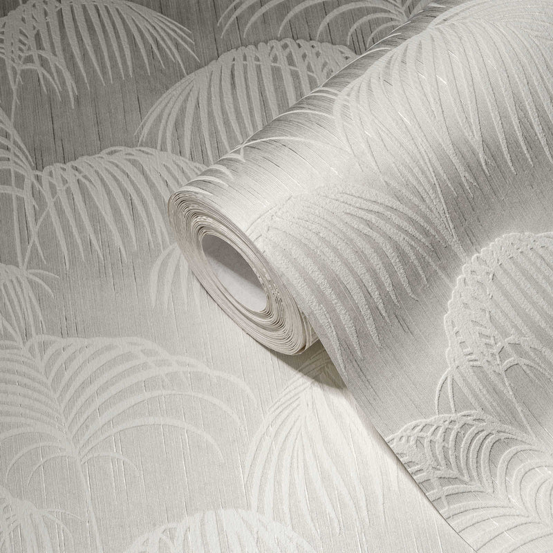 Textured Palm Silk Wallpaper - Cream and White