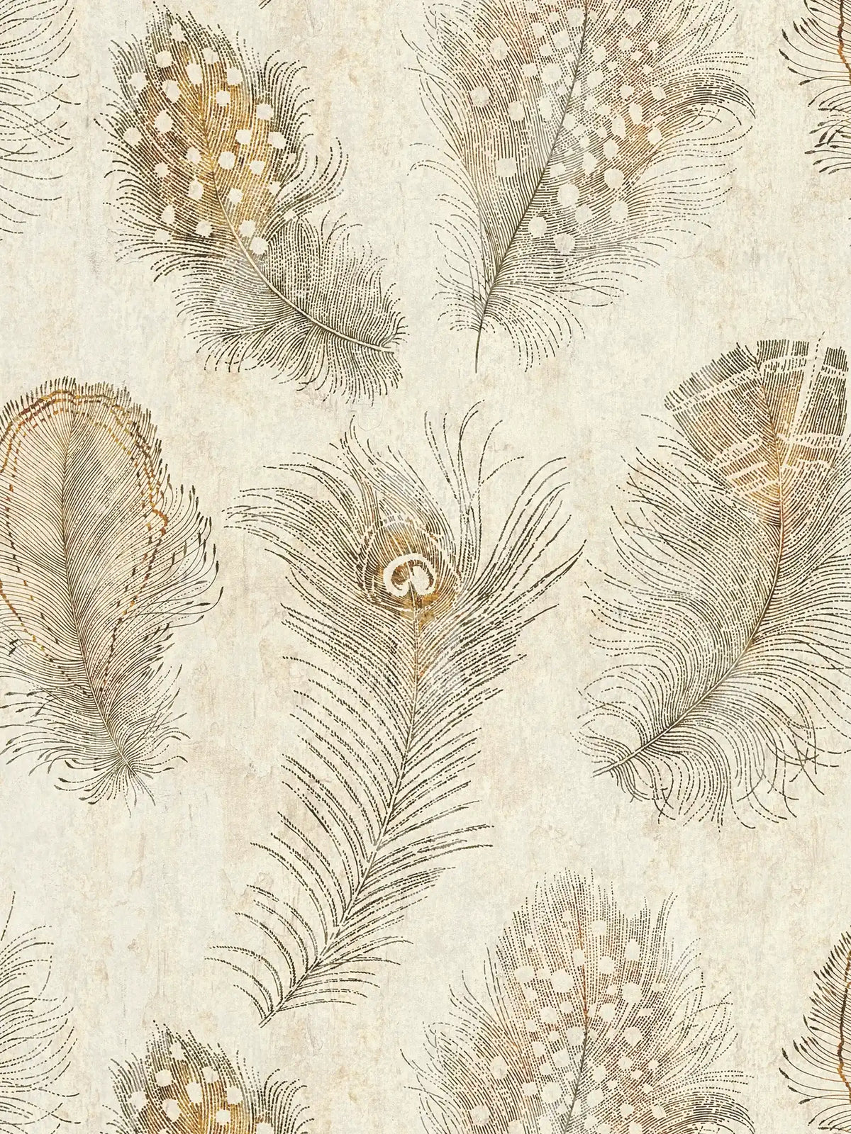 Plume Peacock Feather wallpaper in natural – flat pattern