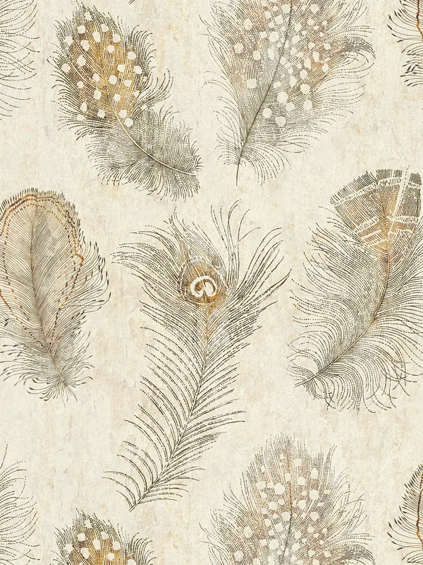 Sample – Plume Peacock Feather Wallpaper – Natural