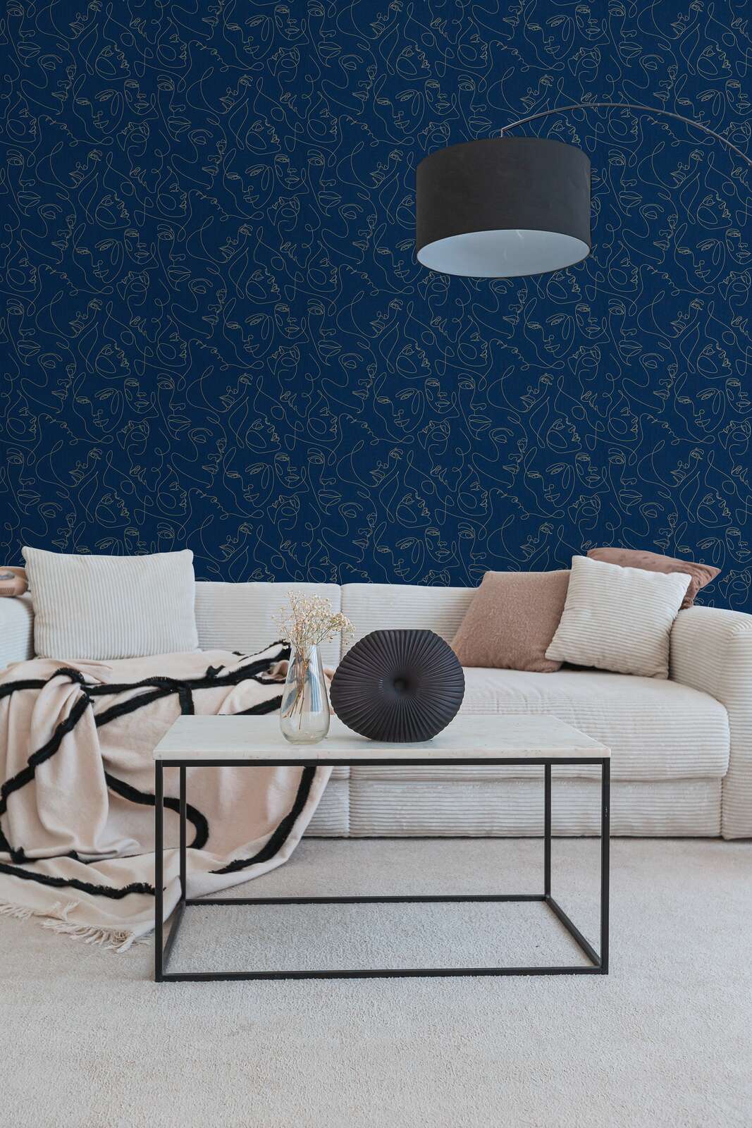 Muse Line Art Face Wallpaper – Navy/Gold