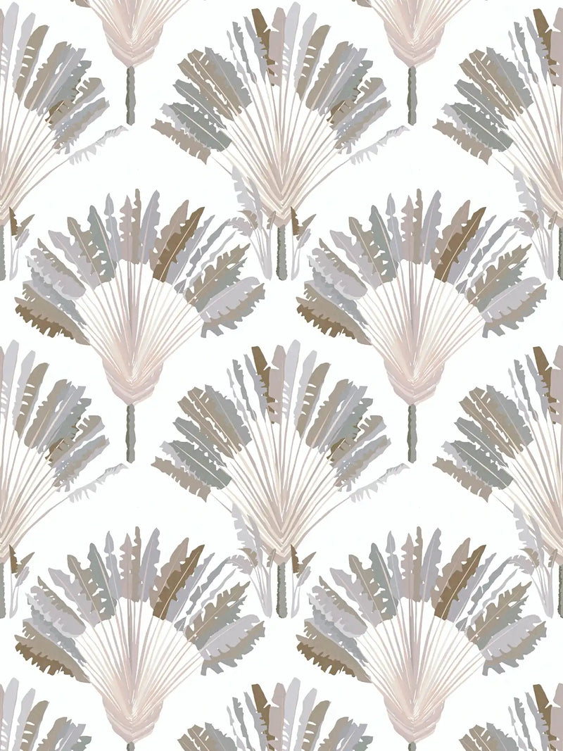 Watercolour Fan Trees Wallpaper (Jungle Chic Collection) - White/Grey