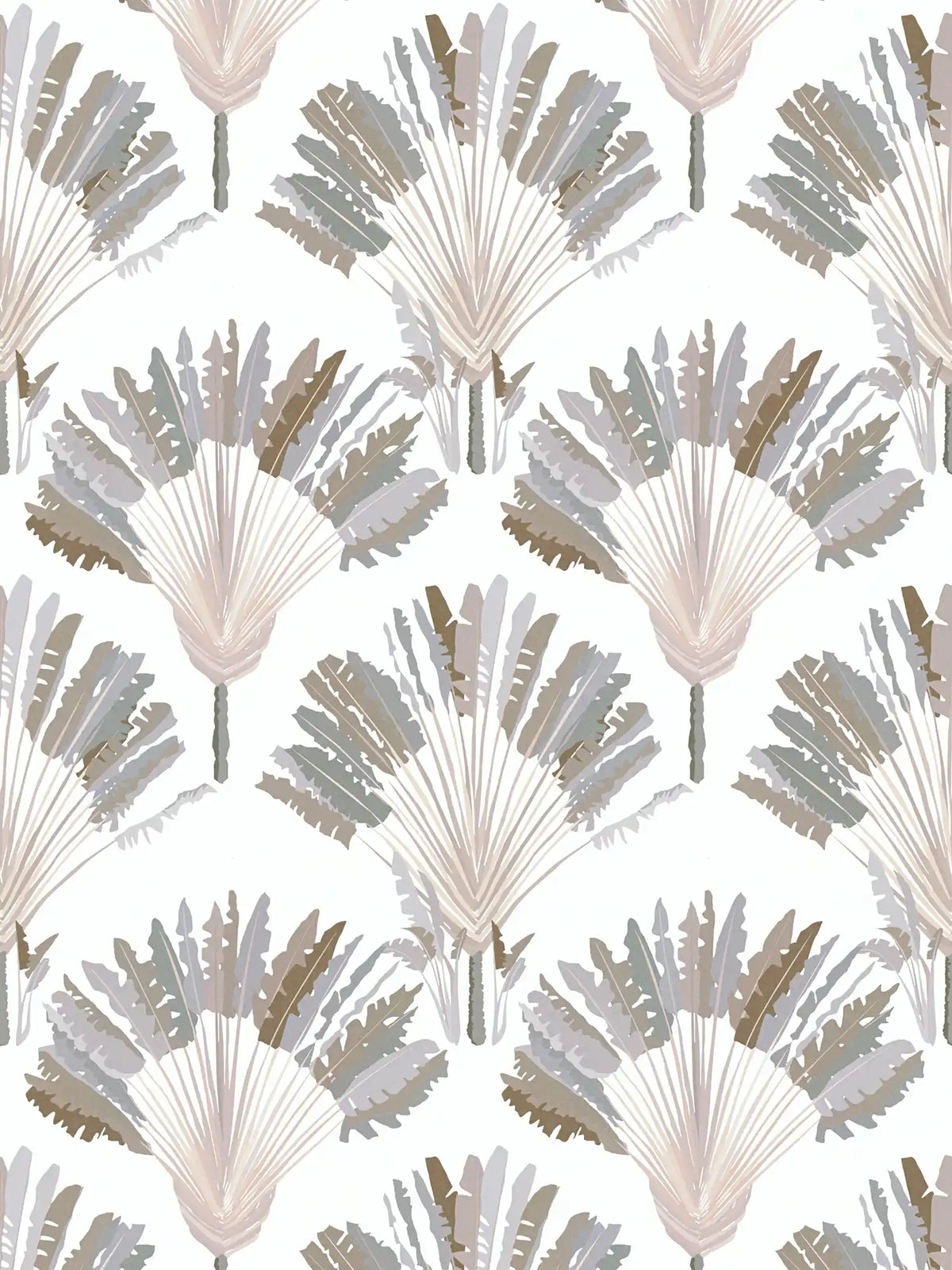 Sample - Watercolour Fan Trees Wallpaper (Jungle Chic Collection) - White/Taupe