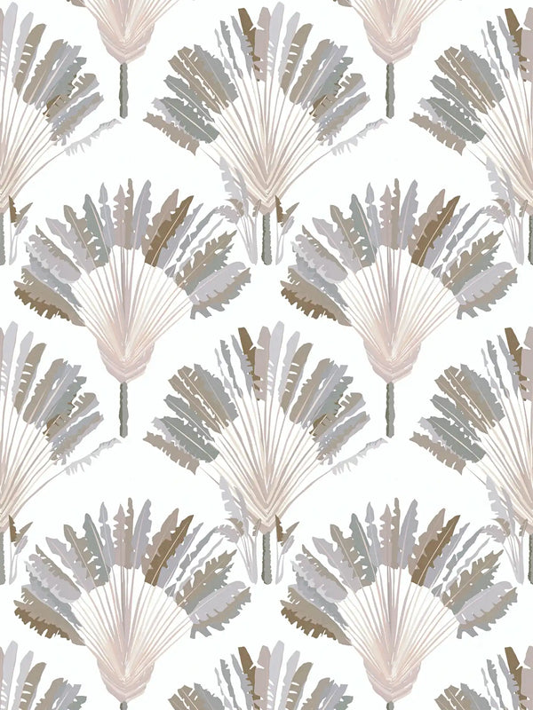 Sample - Watercolour Fan Trees Wallpaper (Jungle Chic Collection) - White/Taupe