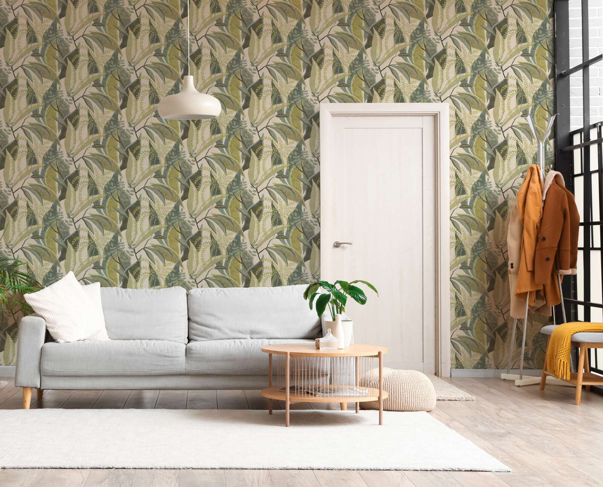 Fronda Tropical Leaf Vinyl Wallpaper – Sage