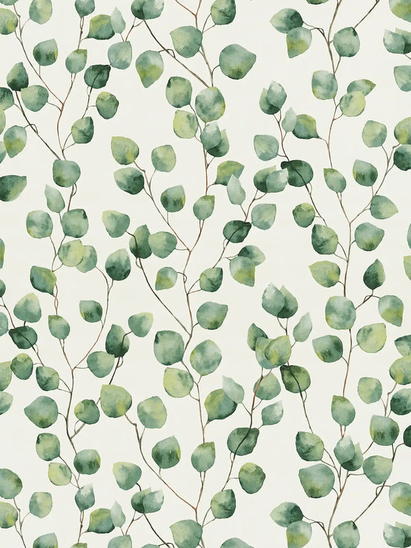 Sample - New Leaves Wallpaper - Green/White
