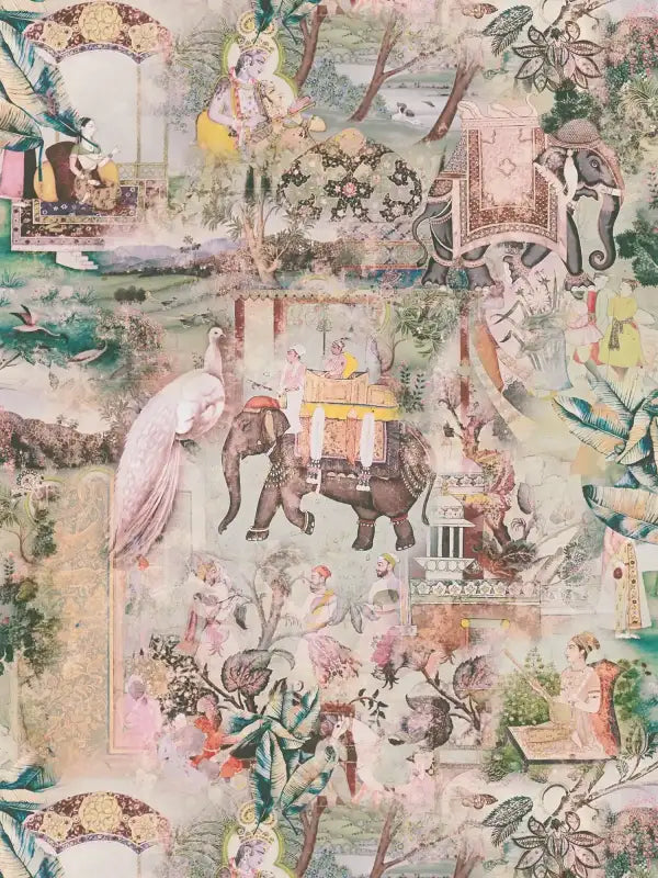 Sample – Elephant Parade – Vintage Wallpaper – Desert Green