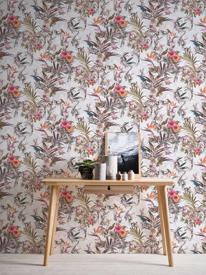 Hibiscus Haven – Crane & Bloom Wallpaper – Natural Stone