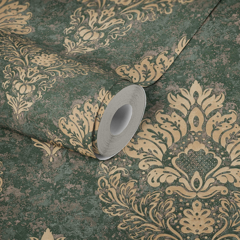 St. Petersberg Baroque Wallpaper - Green + Gold