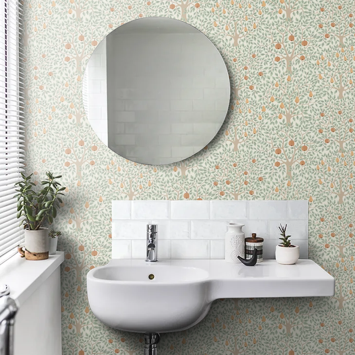 Pomona Pear Wallpaper - Green/Orange