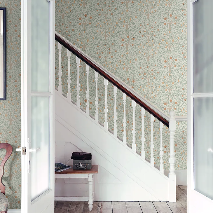 Pomona Pear Wallpaper - Green/Orange