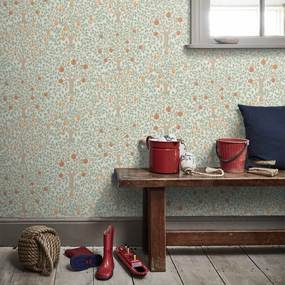 Pomona Pear Wallpaper - Green/Orange