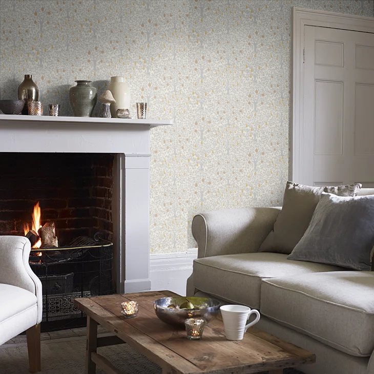 Pomona Pear Wallpaper - White/Grey/Gold