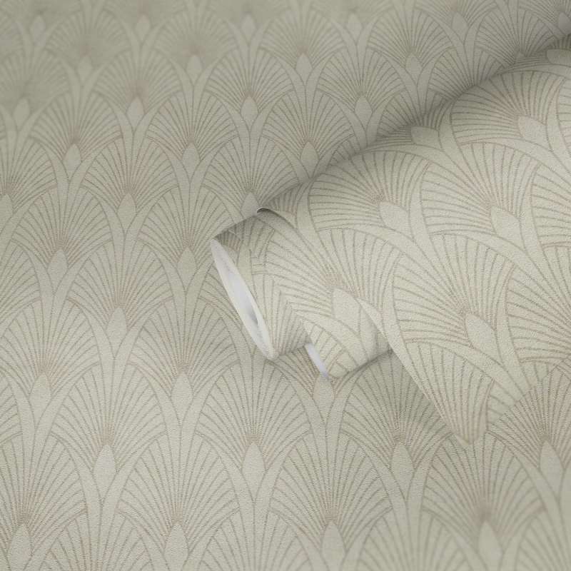 Art Deco Baroque Fans Wallpaper - Cream/Metallic -Last 2 Rolls