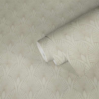 Art Deco Baroque Fans Wallpaper - Cream/Metallic -Last 2 Rolls