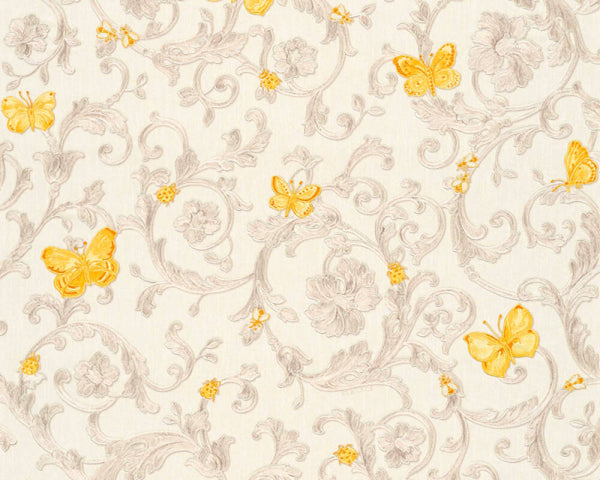 Sample - Versace Florals Wallpaper (Versace 3 Collection) - Cream/Yellow