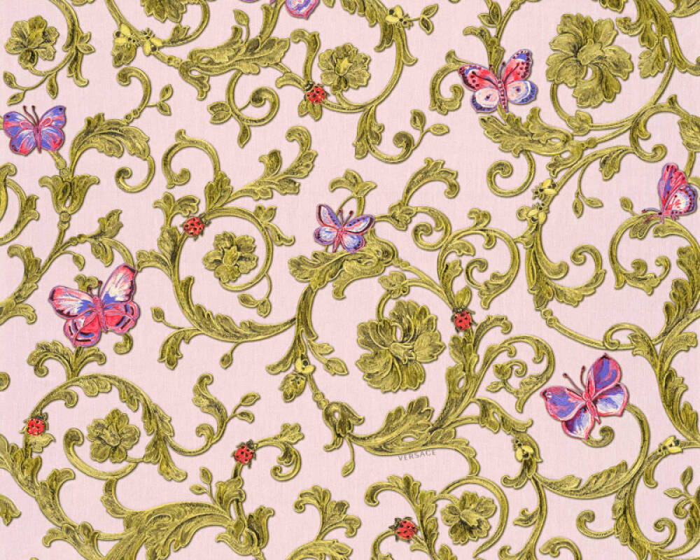 Versace Florals Wallpaper (Versace 3 Collection) - Green/Pink