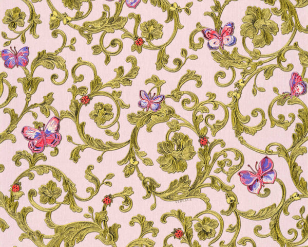 Sample - Versace Florals Wallpaper (Versace 3 Collection) - Green/Pink
