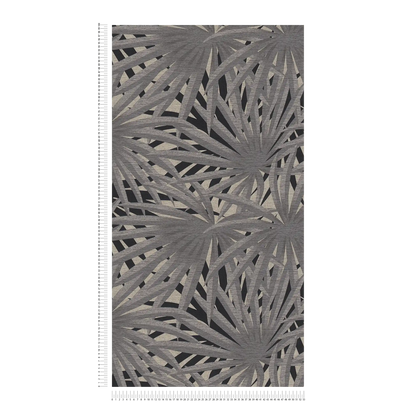 Marrakech Palms Wallpaper - Grey/Metallic Silver/Black