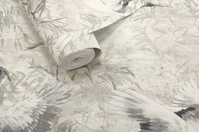Sarus - Cranes Asian Watercolour Wallpaper - Beige- Discontinuing
