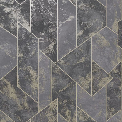 Zarci - Geometric Marble Wallpaper - Charcoal/Gold - Last 26 Rolls