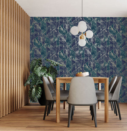 Zarci - Geometric Marble Wallpaper - Navy - Last Roll