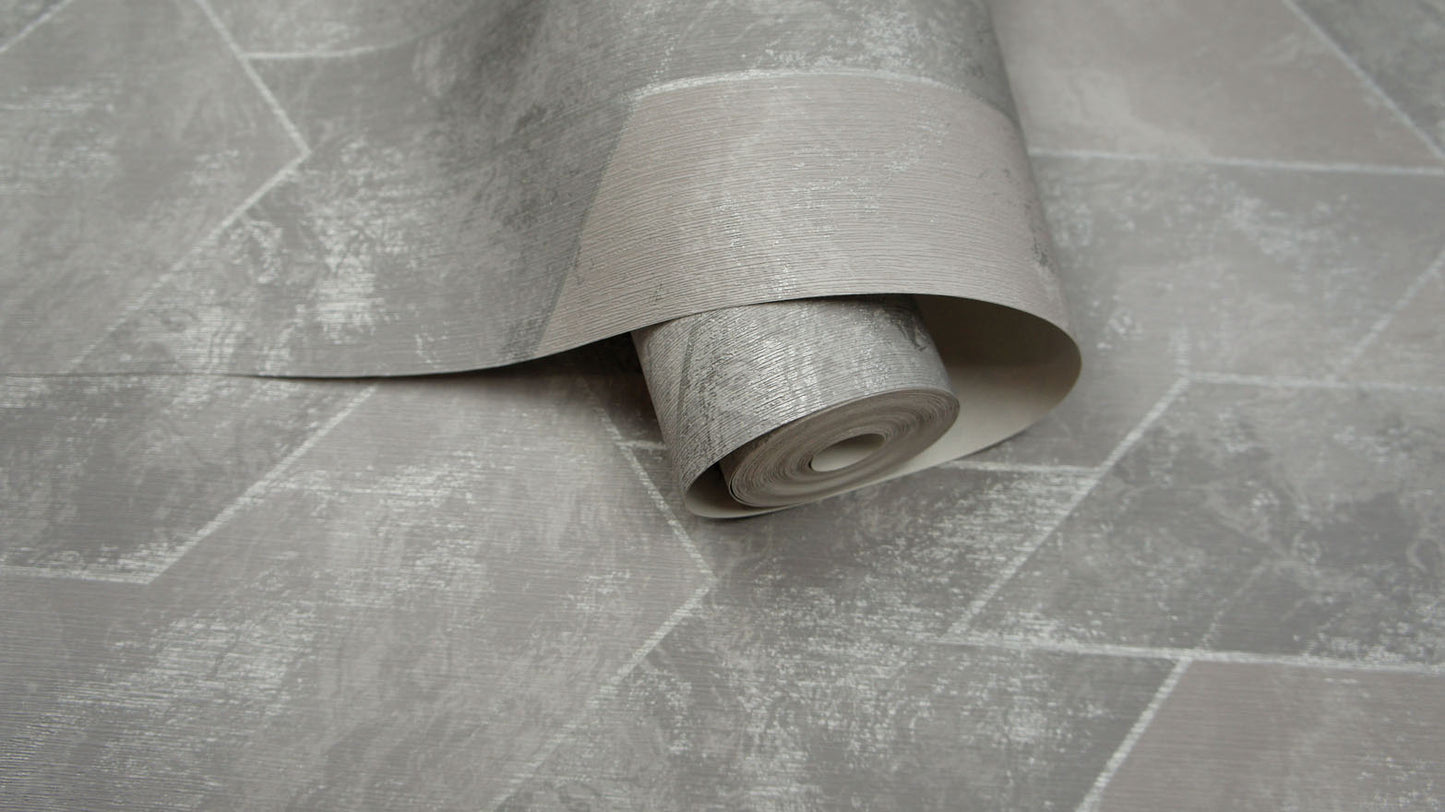 Zarci - Geometric Marble Wallpaper - Grey/Silver - Last 4 Rolls