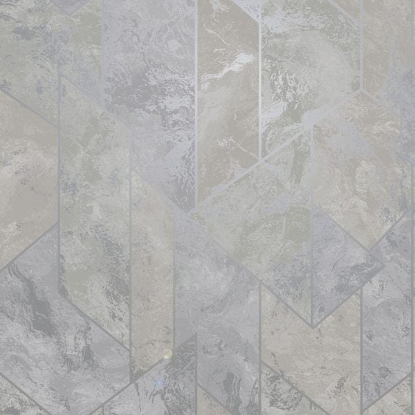 Sample - Zarci - Geometric Marble Wallpaper - Grey- Discontinuing