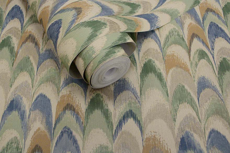 Ruba - Peacock feathers Wallpaper - Multi-Coloured- Discontinuing