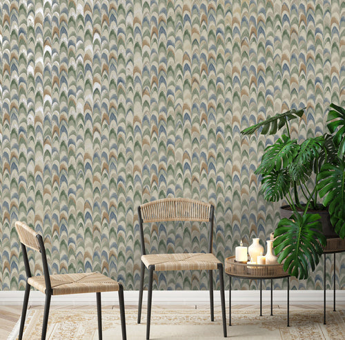 Ruba - Peacock feathers Wallpaper - Multi-Coloured- Discontinuing