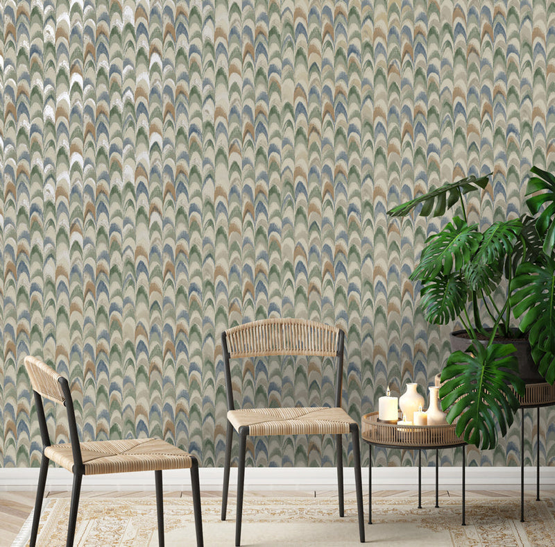Ruba - Peacock feathers Wallpaper - Multi-Coloured- Discontinuing