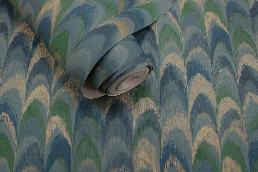 Ruba - Peacock feathers Wallpaper - Teal - Last 29 Rolls Due July