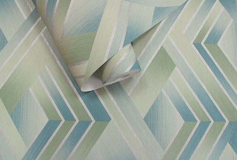 Tranquilo - Metalic Geometric Wallpaper - Duck Egg