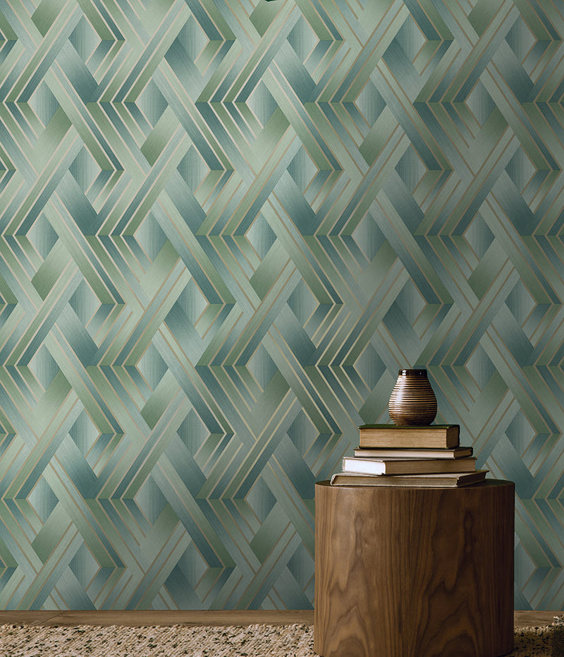 Tranquilo - Metalic Geometric Wallpaper - Duck Egg