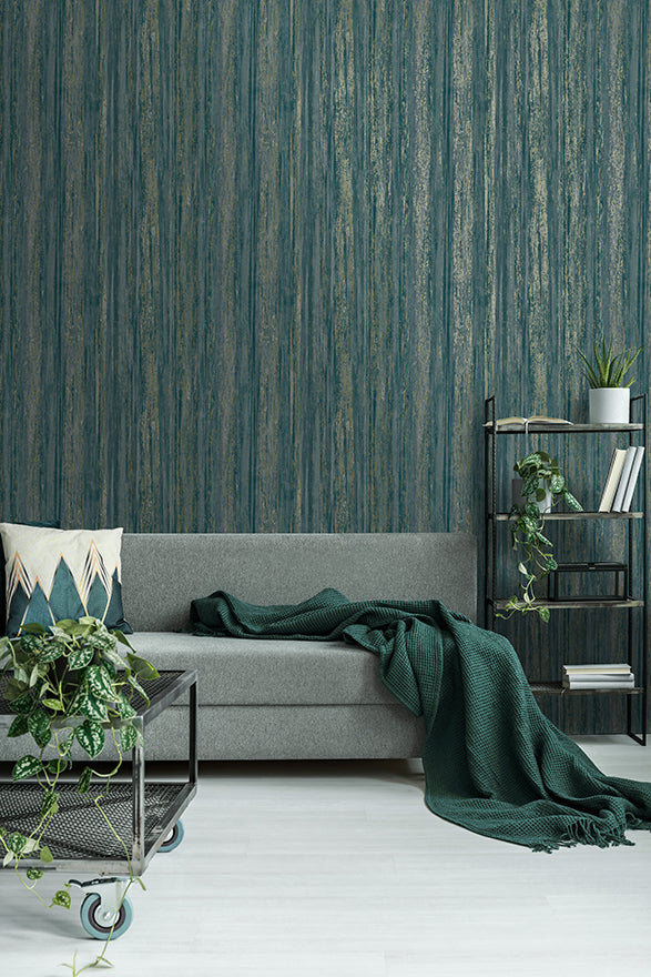 Lindora - metallic stripe Wallpaper - Teal