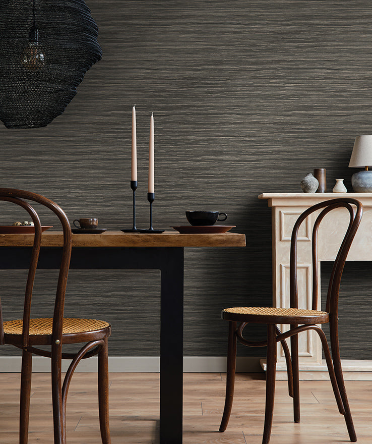 Vardo - Faux Grasscloth Wallpaper - Charcoal - Last 11 Rolls Due July