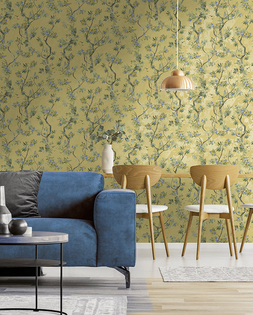 Folia - blossoming tree wallpaper - Ochre- Discontinuing