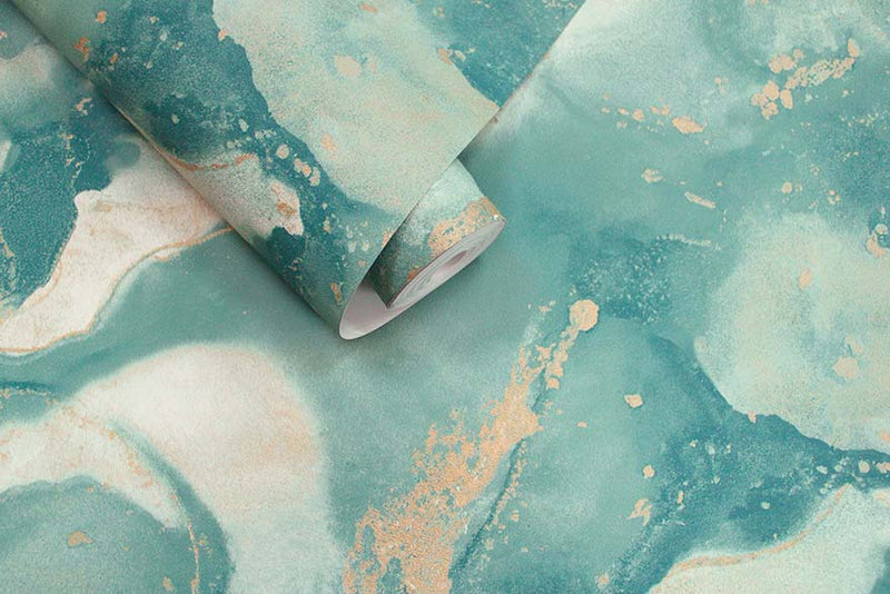 Parian - Metallic Marble Wallpaper - Duckegg- Discontinuing