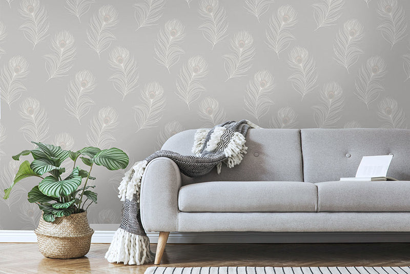 Pavone - Peacock Wallpaper - Grey
