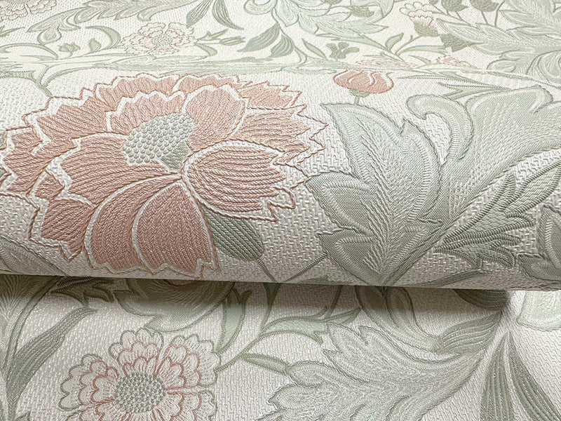 Bilbury Floral Wallpaper - Sage Coral