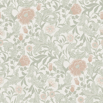 Bilbury Floral Wallpaper - Sage Coral