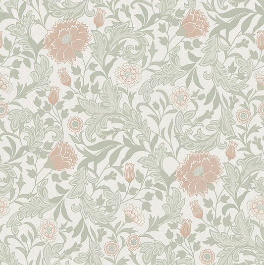 Bilbury Floral Wallpaper - Sage Coral