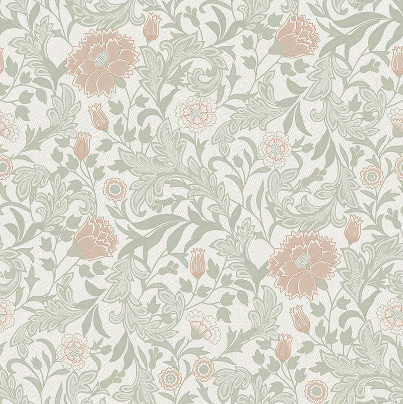 Bilbury Floral Wallpaper - Sage Coral