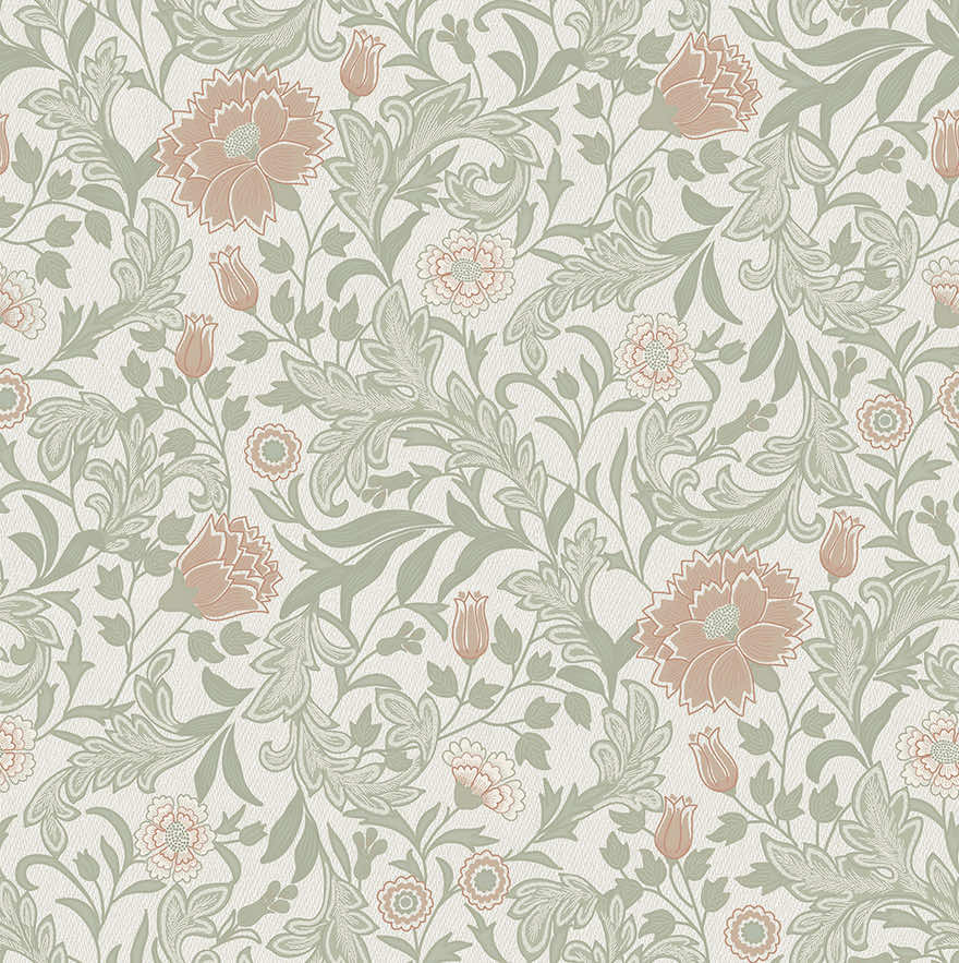 Sample - Bilbury Floral Wallpaper - Sage Coral