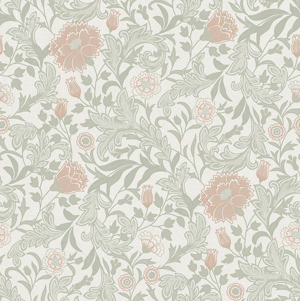 Sample - Bilbury Floral Wallpaper - Sage Coral