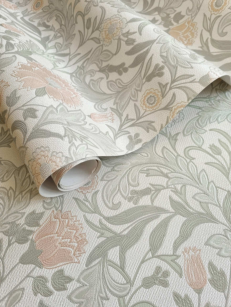 Bilbury Floral Wallpaper - Sage Coral