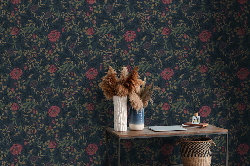 Bilbury Floral Wallpaper - Navy