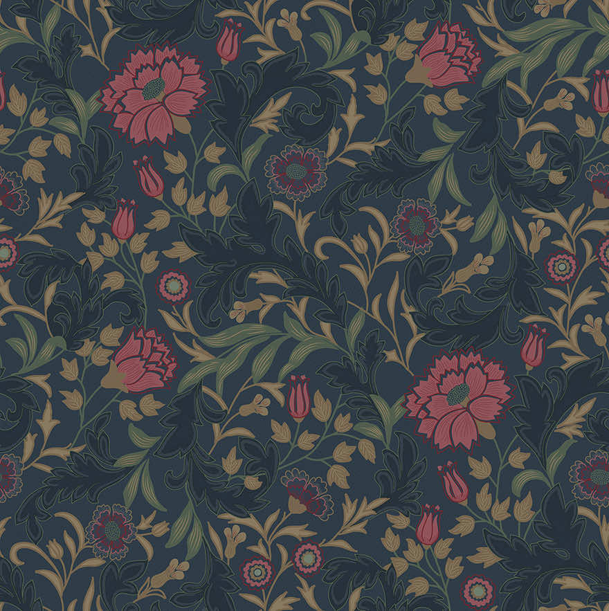 Sample - Bilbury Floral Wallpaper - Navy
